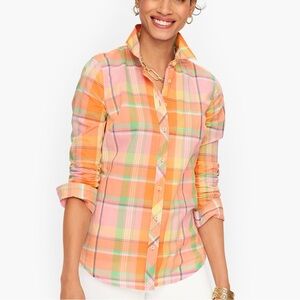 Talbots Plus Pastel Plaid Collar Long Sleeve Button Up Cotton Blouse Women’s 1X